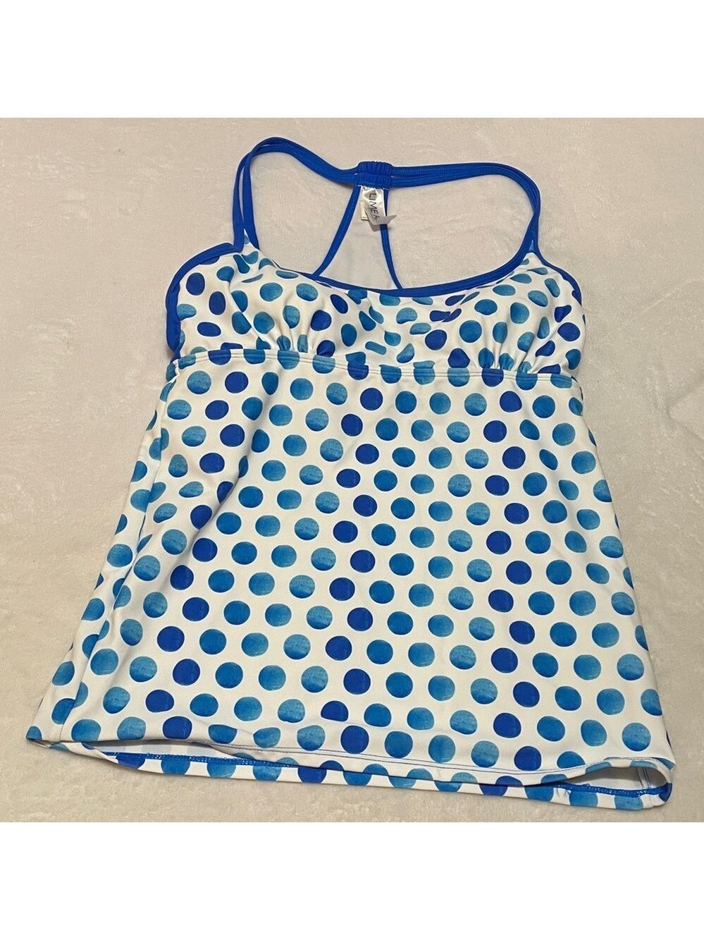 Lime Ricki Royal Blue and White Polka Dot Tankini Swim Top Large - Picture 7 of 8